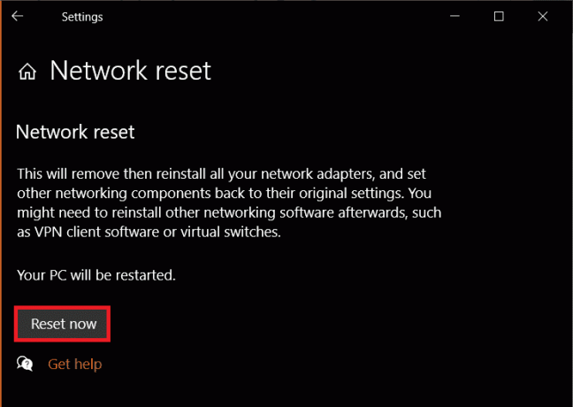 kliknite Reset now u Network Reset. 9 načina da popravite grešku instalacije Xbox Game Passa 0x800700e9 na računalu
