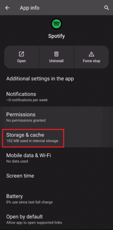 tryck på lagring och cache. Fixa inget ljud på Spotify på Android