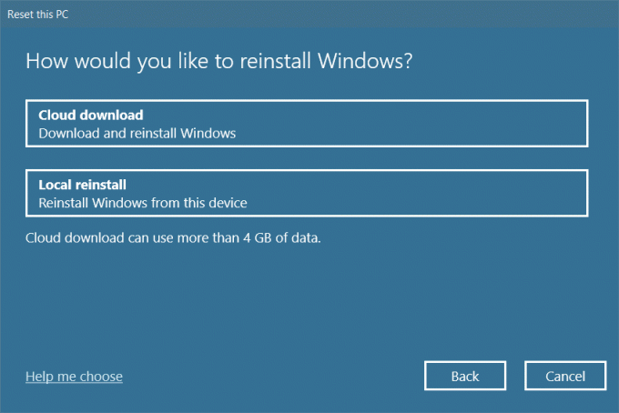 valige kahe võimaluse hulgast, kuidas kavatsete Windowsi uuesti installida. Parandage 0x80004002 Windows 10 sellist liidest ei toeta