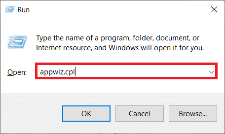 표시된 대로 appwiz cpl을 입력하고 Enter 키를 누릅니다.