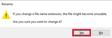 Cambia el nombre del mp3 con el archivo wav y presiona la tecla Enter y confirma los cambios haciendo clic en Sí