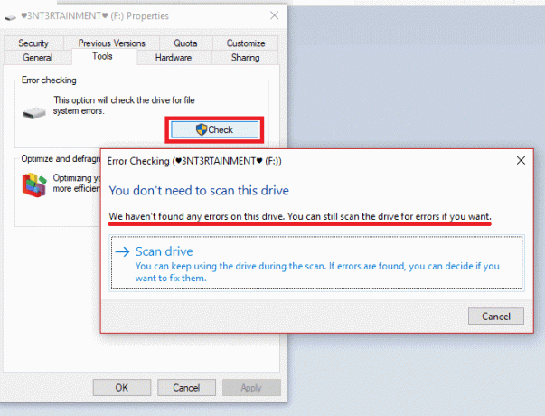 A Windows értesíti, hogy „nem talált hibát a meghajtón”