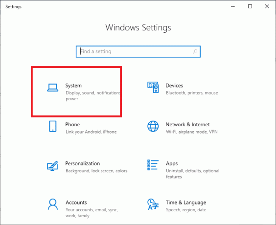 Tryck på Windows +I-tangenterna samtidigt för att öppna Windows-inställningarna och välj System | Fixat: Startproblem med Logitech Download Assistant